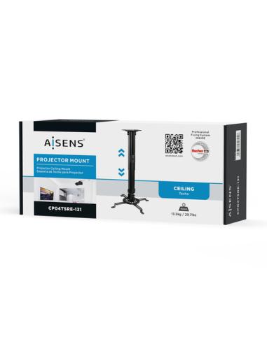 AISENS Soporte Universal Giratorio, Inclinable y Extensible de Techo para Proyector 13.5Kg, Negro