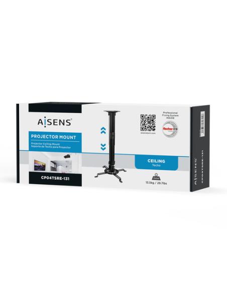 AISENS Soporte Universal Giratorio, Inclinable y Extensible de Techo para Proyector 13.5Kg, Negro