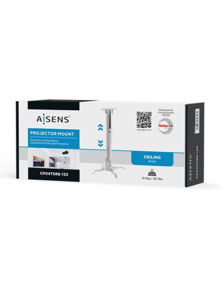 AISENS Soporte Universal Giratorio, Inclinable y Extensible de Techo para Proyector 13.5Kg, Blanco