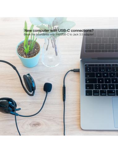 Nanocable Cable Adaptador Audio USB-C/M a Jack 3.5/H, 11 cm, Negro