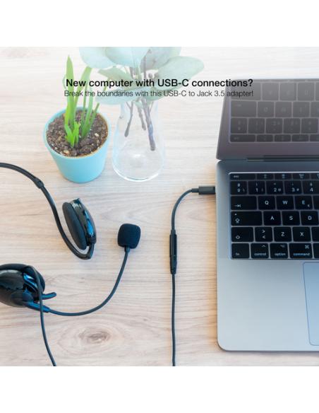 Nanocable Cable Adaptador Audio USB-C/M a Jack 3.5/H, 11 cm, Negro