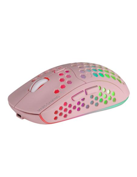 Mars Gaming MMW3P, Ratón Gaming Inalámbrico, RGB Flow, Ultraligero 79g, 3200DPI, Rosa