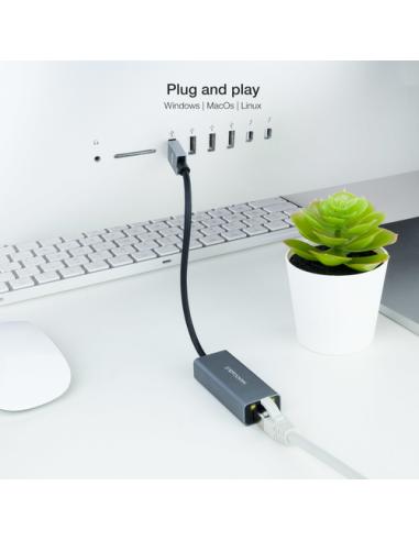Nanocable Conversor USB 3.0 a Ethernet Gigabit 10/100/1000 Mbps, Aluminio, Gris, 15 cm