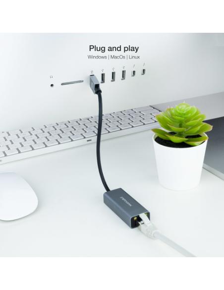 Nanocable Conversor USB 3.0 a Ethernet Gigabit 10/100/1000 Mbps, Aluminio, Gris, 15 cm