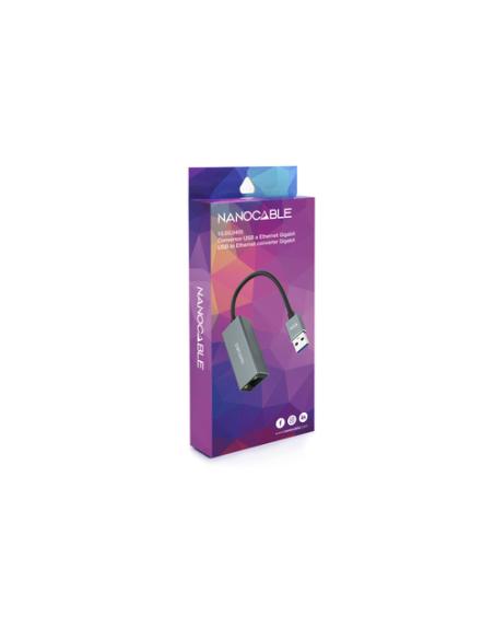 Nanocable Conversor USB 3.0 a Ethernet Gigabit 10/100/1000 Mbps, Aluminio, Gris, 15 cm