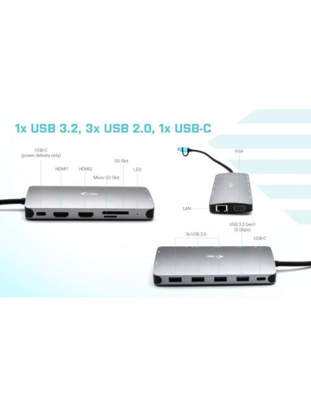 i-tec USB 3.0 USB-C/Thunderbolt 3x Display Metal Nano Dock with LAN + Power Delivery 100 W