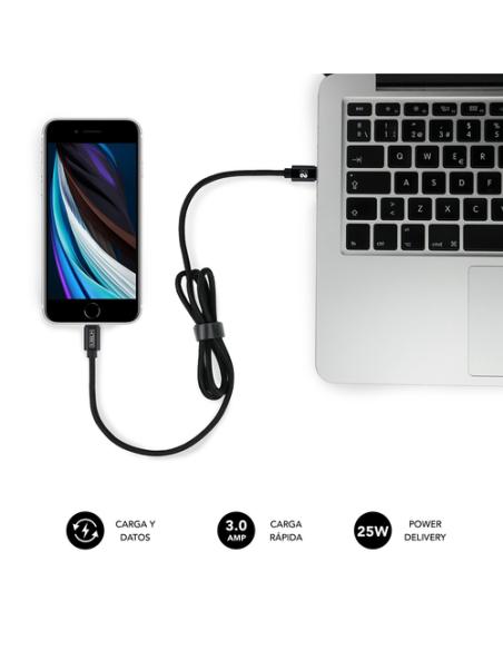 SUBBLIM CARGADOR ULTRA RAPIDO 2xUSB DE PARED PD25W+QC3.0+Cable C to C y lightning Negro