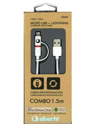 SilverHT Cable Combo MFI - MicroUSB + Lightning 1,5m - Blanco