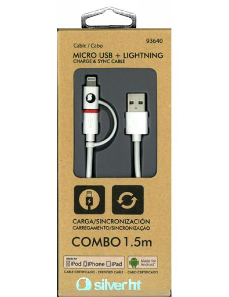 SilverHT Cable Combo MFI - MicroUSB + Lightning 1,5m - Blanco