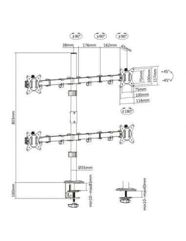 Equip Soporte de escritorio articulado para monitor cuádruple de 17"-32