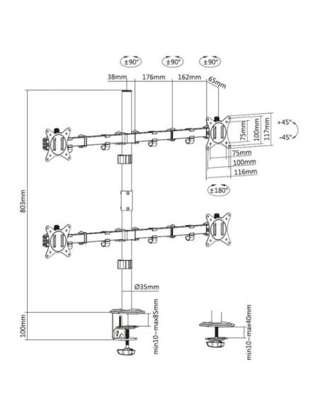 Equip Soporte de escritorio articulado para monitor cuádruple de 17"-32