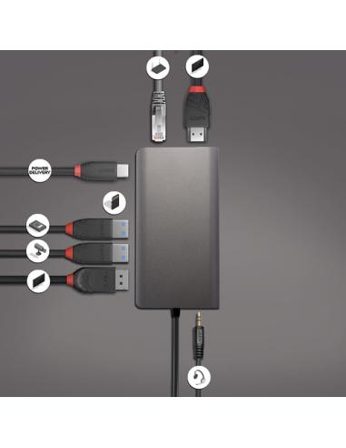 Lindy 43323 base para portátil y replicador de puertos Alámbrico USB 3.2 Gen 1 (3.1 Gen 1) Type-C Negro, Gris