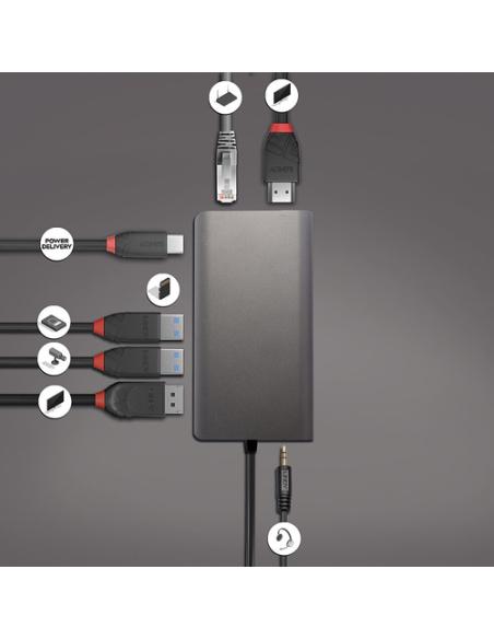 Lindy 43323 base para portátil y replicador de puertos Alámbrico USB 3.2 Gen 1 (3.1 Gen 1) Type-C Negro, Gris