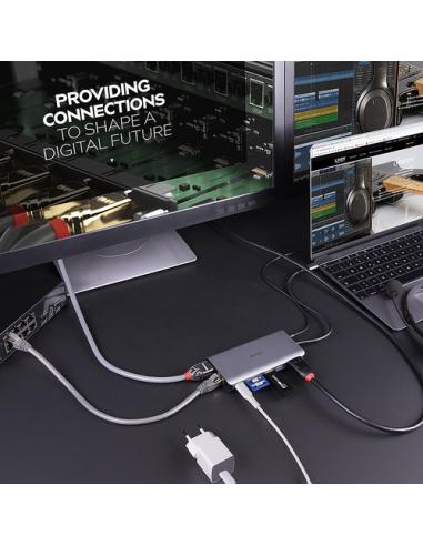 Lindy 43323 base para portátil y replicador de puertos Alámbrico USB 3.2 Gen 1 (3.1 Gen 1) Type-C Negro, Gris