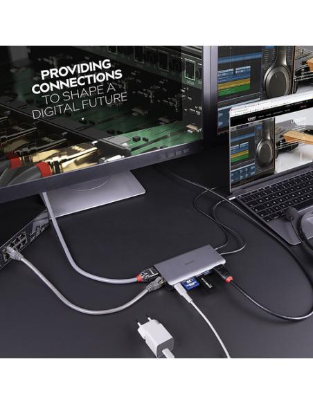 Lindy 43323 base para portátil y replicador de puertos Alámbrico USB 3.2 Gen 1 (3.1 Gen 1) Type-C Negro, Gris
