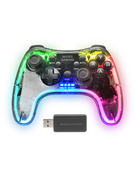 Mars Gaming Gamepad Inalámbrico 2.4GPRO, Neon RGB, Vibración Háptica Dual, Joysticks Analógicos, Mando para PC, PS3, PS4, XBOX36
