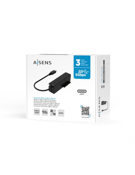AISENS Adaptador ASE-35C02B SATA a USB-C USB 3.0/USB3.1 GEN1 para Discos Duros 2.5" y 3.5" con Alimentador, Negro