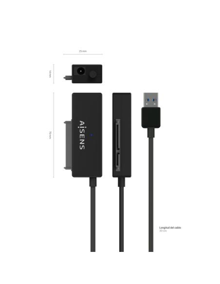 AISENS Adaptador ASE-35A01B SATA a USB-A USB 3.0/USB3.1 GEN1 para Discos Duros 2.5″ y 3.5″ con Alimentador, Negro