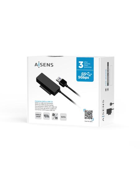 AISENS Adaptador ASE-35A01B SATA a USB-A USB 3.0/USB3.1 GEN1 para Discos Duros 2.5″ y 3.5″ con Alimentador, Negro