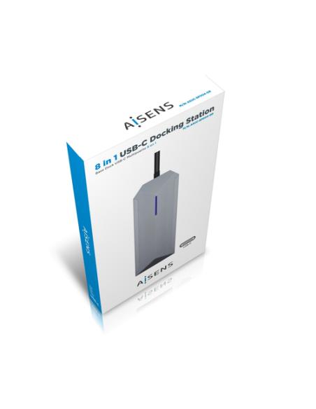 AISENS USB-C dock 8 en 1, USB-C a 1xHDMI, 1xRJ45, 3xUSB, 1xPD, 1xSD, 1xMicroSD, Gris, 15 cm