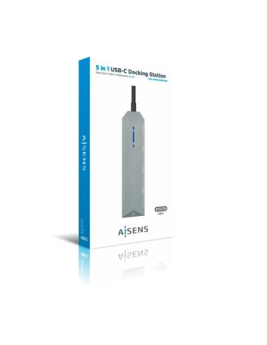 AISENS USB-C dock 5 en 1, USB-C a 1xHDMI, 1xRJ45, 2xUSB, 1xPD, Gris, 15 cm