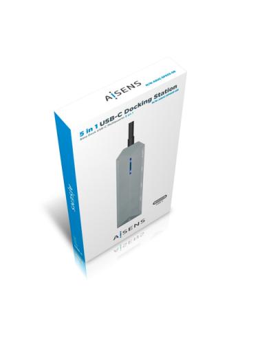 AISENS USB-C dock 5 en 1, USB-C a 1xHDMI, 1xRJ45, 2xUSB, 1xPD, Gris, 15 cm