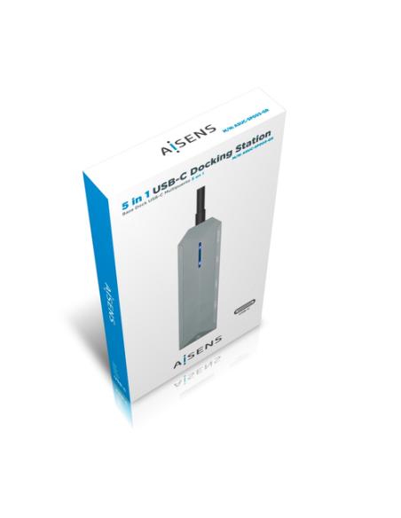 AISENS USB-C dock 5 en 1, USB-C a 1xHDMI, 1xRJ45, 2xUSB, 1xPD, Gris, 15 cm