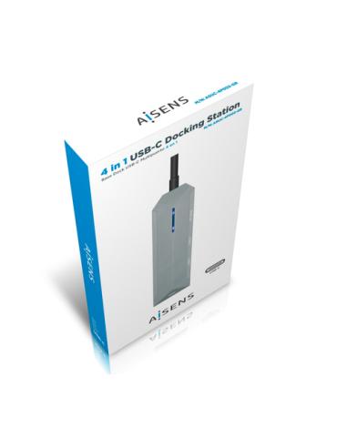 AISENS USB-C dock 4 en 1, USB-C a 1xHDMI, 2xUSB, 1xPD, Gris, 15 cm