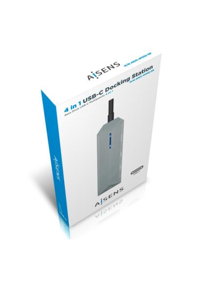 AISENS USB-C dock 4 en 1, USB-C a 1xHDMI, 2xUSB, 1xPD, Gris, 15 cm
