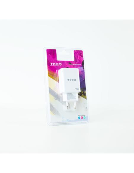 TooQ Cargador de Pared GaN USB-C/PD + USB-A/QC 45W, Blanco