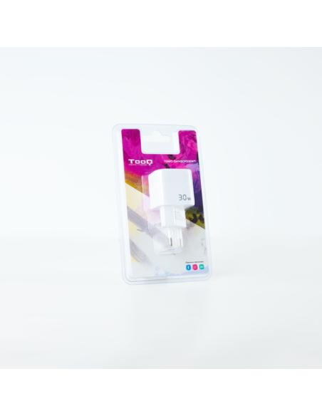 TooQ Cargador de Pared GaN USB-C/PD + USB-A/QC 30W, Blanco