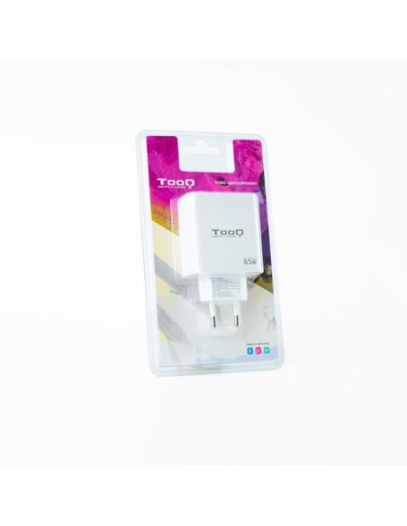 TooQ Cargador de Pared GaN 2USB-C/PD + USB-A/QC 65W, Blanco