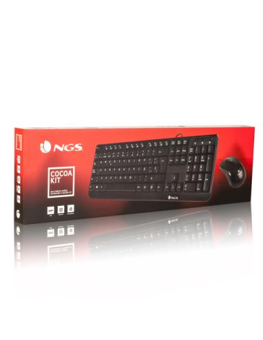 NGS Cocoa Kit, AZERTY, FR teclado Ratón incluido Universal USB Francés Negro