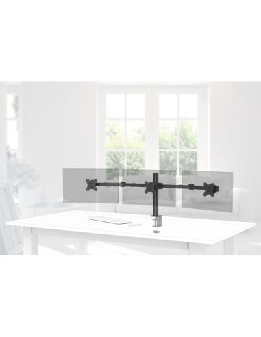 Hama | Soporte para 3 Monitores de 13" a 27" (VESA 75x75-100x100, Inclinación +25°/-25°, Giro 180°, hasta 7kg, Ajustable en Altu