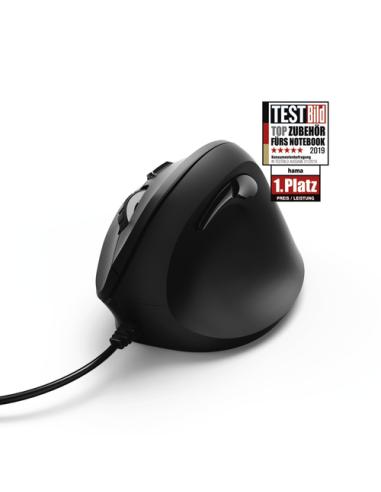 Hama | Ratón EMC-500 con cable, ratón ergonómico, hasta 1800 ppp, 6 botones, color Negro