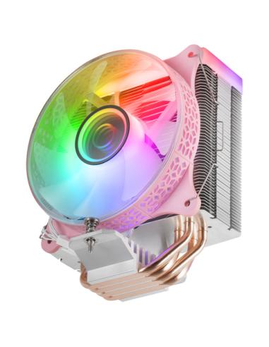 Mars Gaming MCPU-VR Rosa, Disipador CPU, Doble Espejo Infinito ARGB, 4 Heatpipes HCT, TDP 180W, Ventilador Ultra-silencioso PWM 