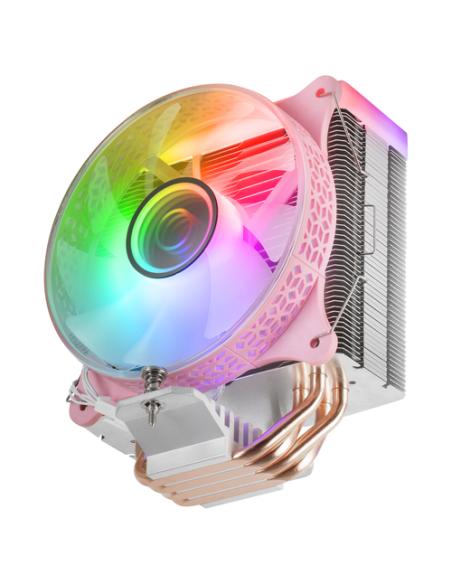 Mars Gaming MCPU-VR Rosa, Disipador CPU, Doble Espejo Infinito ARGB, 4 Heatpipes HCT, TDP 180W, Ventilador Ultra-silencioso PWM 