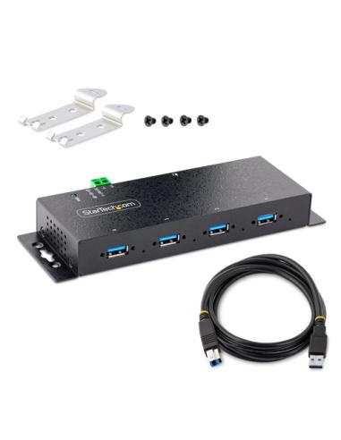 StarTech.com Hub Industrial USB 3.0 de 5Gbps de 4 Puertos - Concentrador USB con Protección de Picos y Descargas ESD - Ladrón US