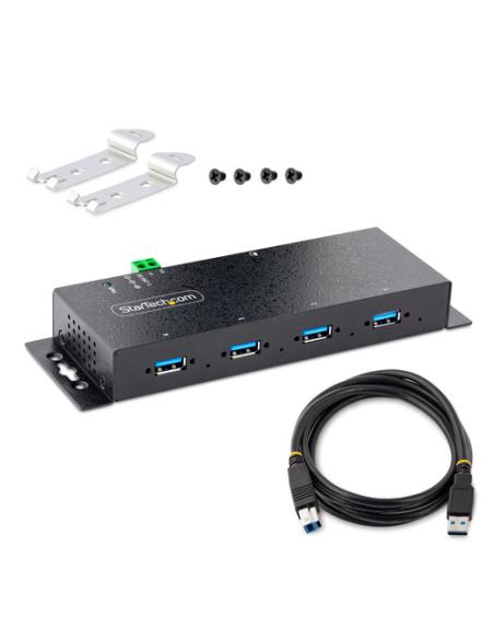 StarTech.com Hub Industrial USB 3.0 de 5Gbps de 4 Puertos - Concentrador USB con Protección de Picos y Descargas ESD - Ladrón US