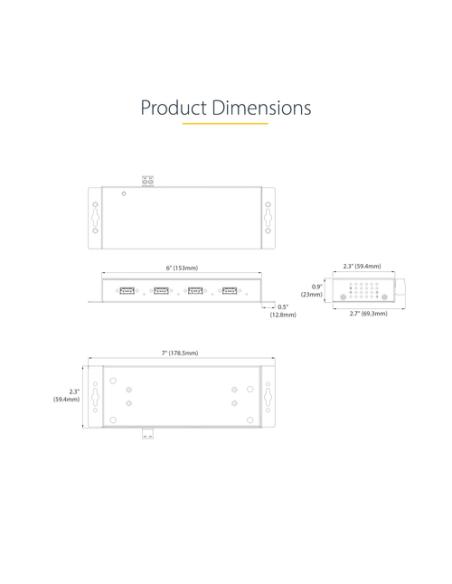 StarTech.com Hub Industrial USB 3.0 de 5Gbps de 4 Puertos - Concentrador USB con Protección de Picos y Descargas ESD - Ladrón US