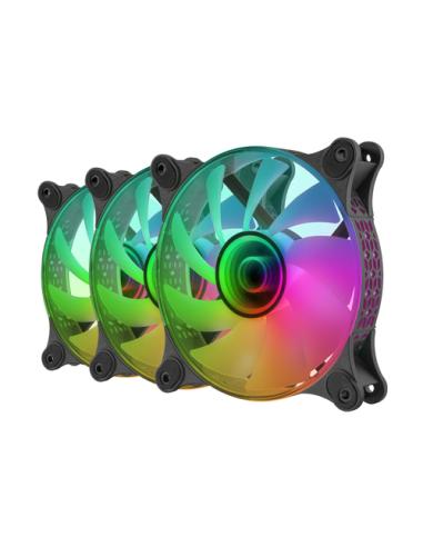 Mars Gaming MF-3DKIT Negro, Kit 3 Ventiladores ARGB 360° 12cm, Espejo Infinito 3D, Sistema Anti-vibraciones, Controlador ARGB, M