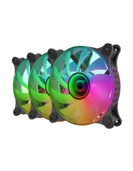 Mars Gaming MF-3DKIT Negro, Kit 3 Ventiladores ARGB 360° 12cm, Espejo Infinito 3D, Sistema Anti-vibraciones, Controlador ARGB, M