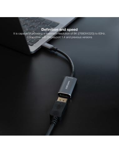 Nanocable Conversor USB-C a DisplayPort 8K Aluminio, 15 cm, Gris