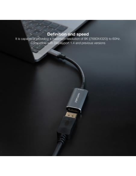 Nanocable Conversor USB-C a DisplayPort 8K Aluminio, 15 cm, Gris