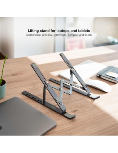 TooQ Soporte Elevador para Portátiles, Tablets, Móviles y Libros, Gris