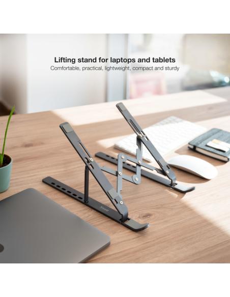 TooQ Soporte Elevador para Portátiles, Tablets, Móviles y Libros, Gris