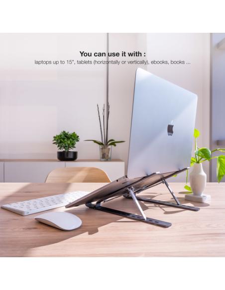 TooQ Soporte Elevador para Portátiles, Tablets, Móviles y Libros, Gris