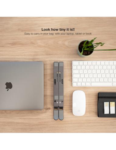 TooQ Soporte Elevador para Portátiles, Tablets, Móviles y Libros, Gris