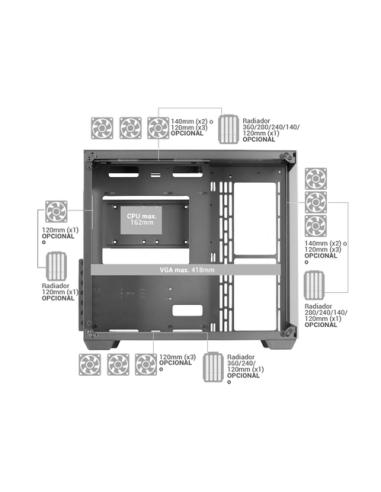 Mars Gaming MCV4 Blanco, Torre Gaming Custom XXL E-ATX, Ventana Cristal Templado Lateral y Frontal Sin Marco, Estructura Modular