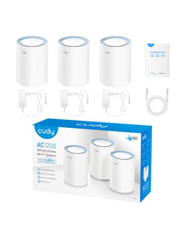 Cudy M1200 3-PACK sistema Wi-Fi Mesh (Wi-Fi en malla) Doble banda (2,4 GHz / 5 GHz) Wi-Fi 5 (802.11ac) Blanco 1 Interno